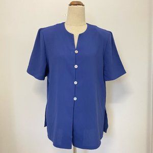 Vintage Dolina Petites Shirt Bloe Size 14 Blue Padded Shoulder